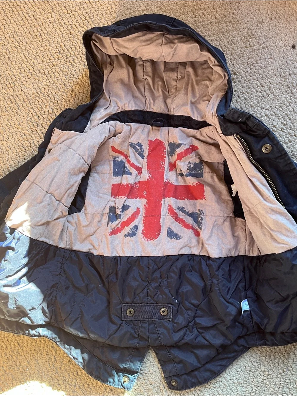 GAP Navy Hooded Kids Raincoat with Beige Union Jack 🇬🇧 Lining